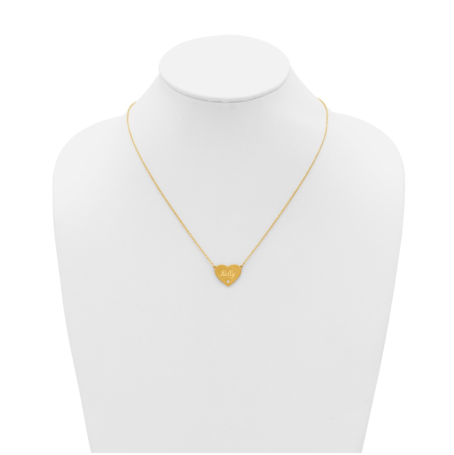 14K Yellow Or White Or Rose Gold Or Sterling Silver Brushed Station Heart Diamond Necklace