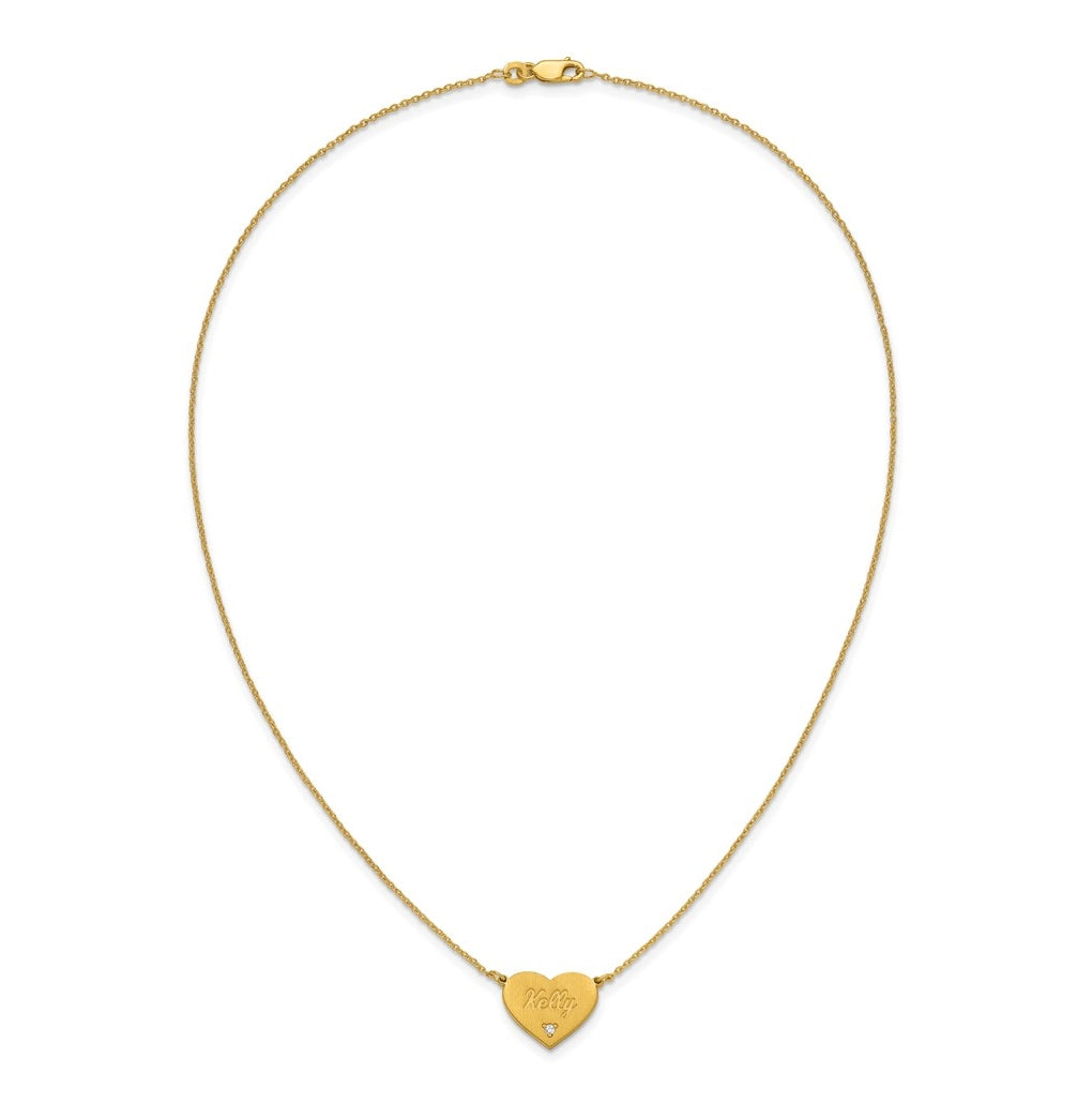 14K Yellow Or White Or Rose Gold Or Sterling Silver Brushed Station Heart Diamond Necklace
