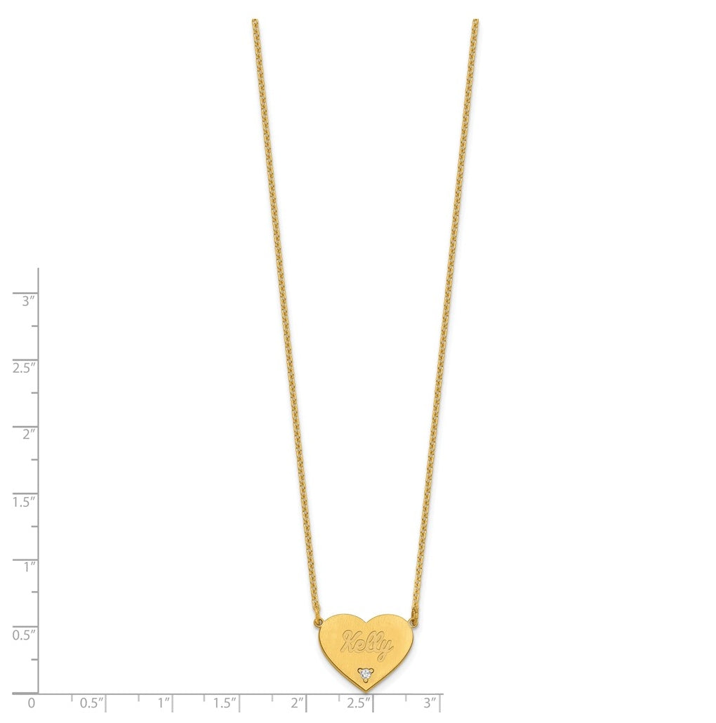 14K Yellow Or White Or Rose Gold Or Sterling Silver Brushed Station Heart Diamond Necklace
