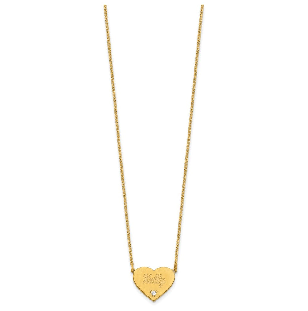 14K Yellow Or White Or Rose Gold Or Sterling Silver Brushed Station Heart Diamond Necklace