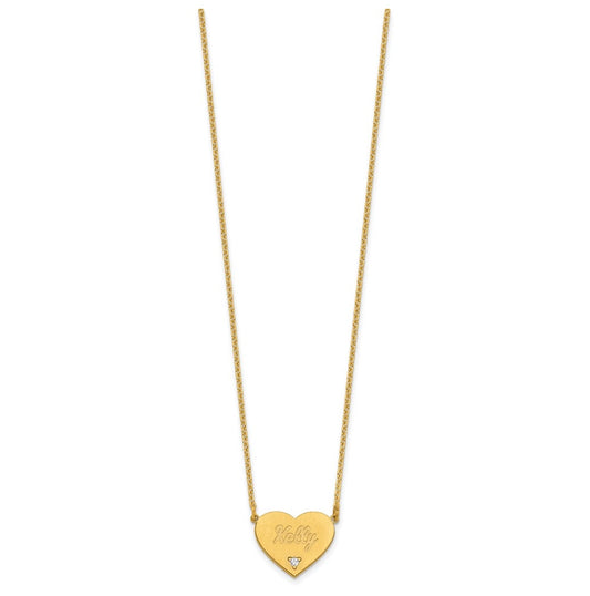 14K Yellow Or White Or Rose Gold Or Sterling Silver Brushed Station Heart Diamond Necklace