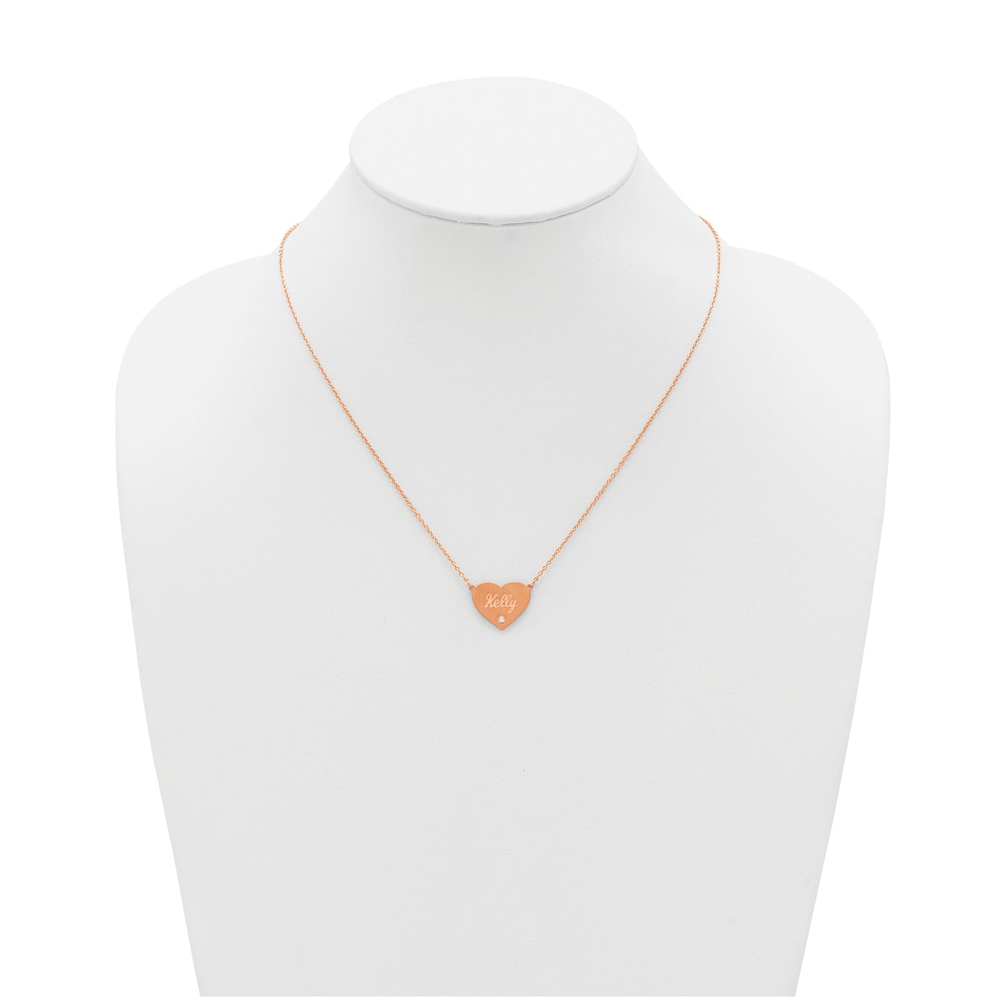 14K Yellow Or White Or Rose Gold Or Sterling Silver Brushed Station Heart Diamond Necklace