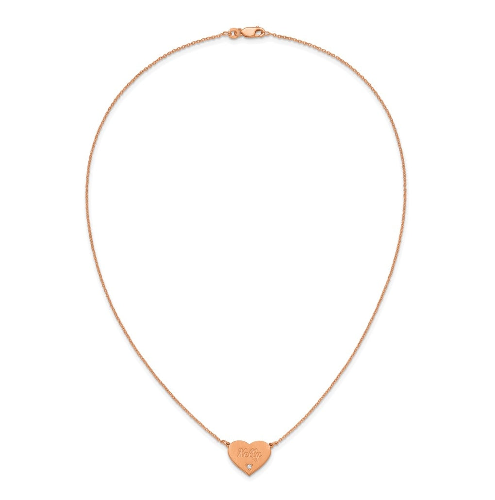14K Yellow Or White Or Rose Gold Or Sterling Silver Brushed Station Heart Diamond Necklace