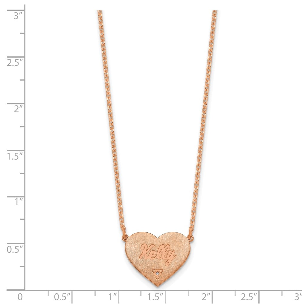 14K Yellow Or White Or Rose Gold Or Sterling Silver Brushed Station Heart Diamond Necklace