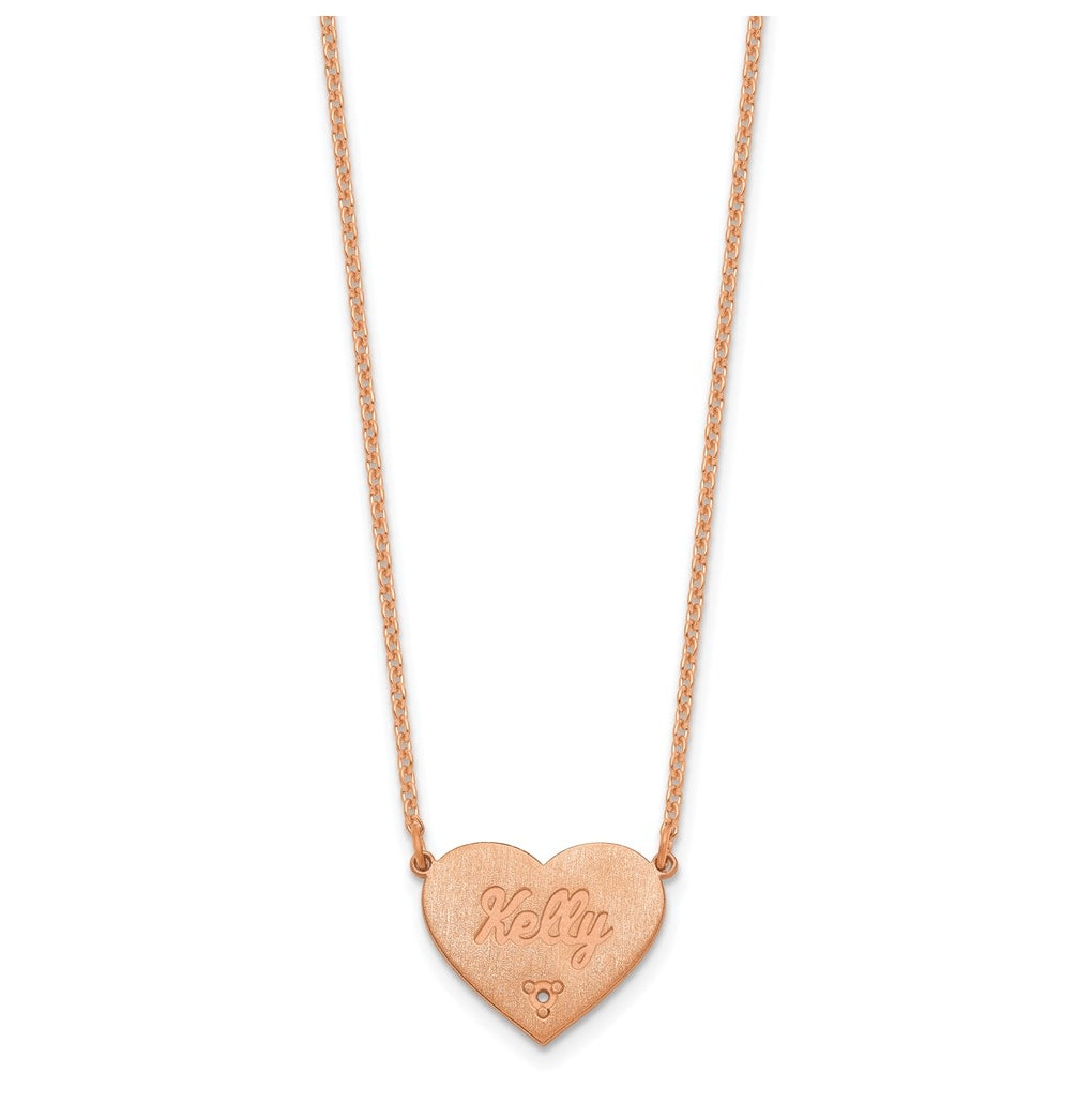 14K Yellow Or White Or Rose Gold Or Sterling Silver Brushed Station Heart Diamond Necklace