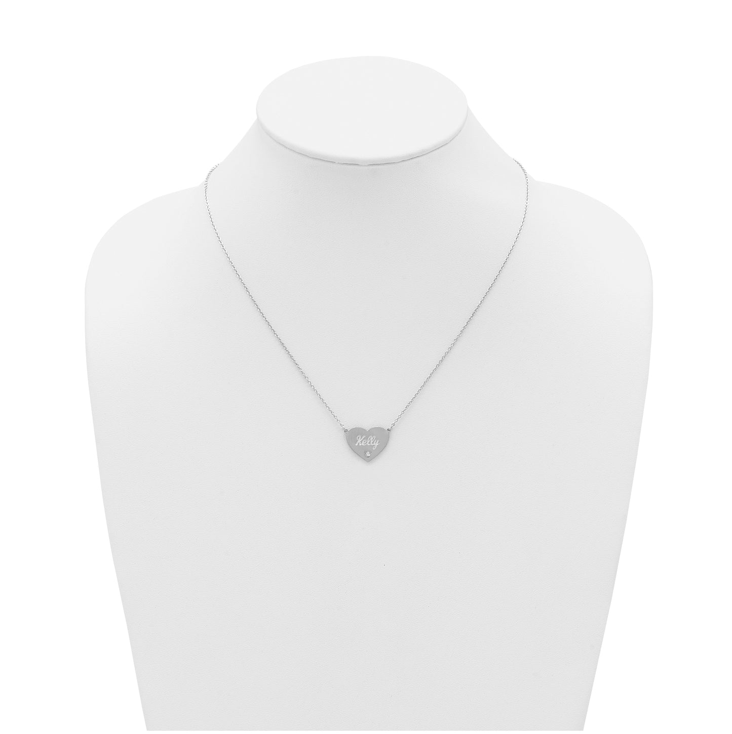 14K Yellow Or White Or Rose Gold Or Sterling Silver Brushed Station Heart Diamond Necklace