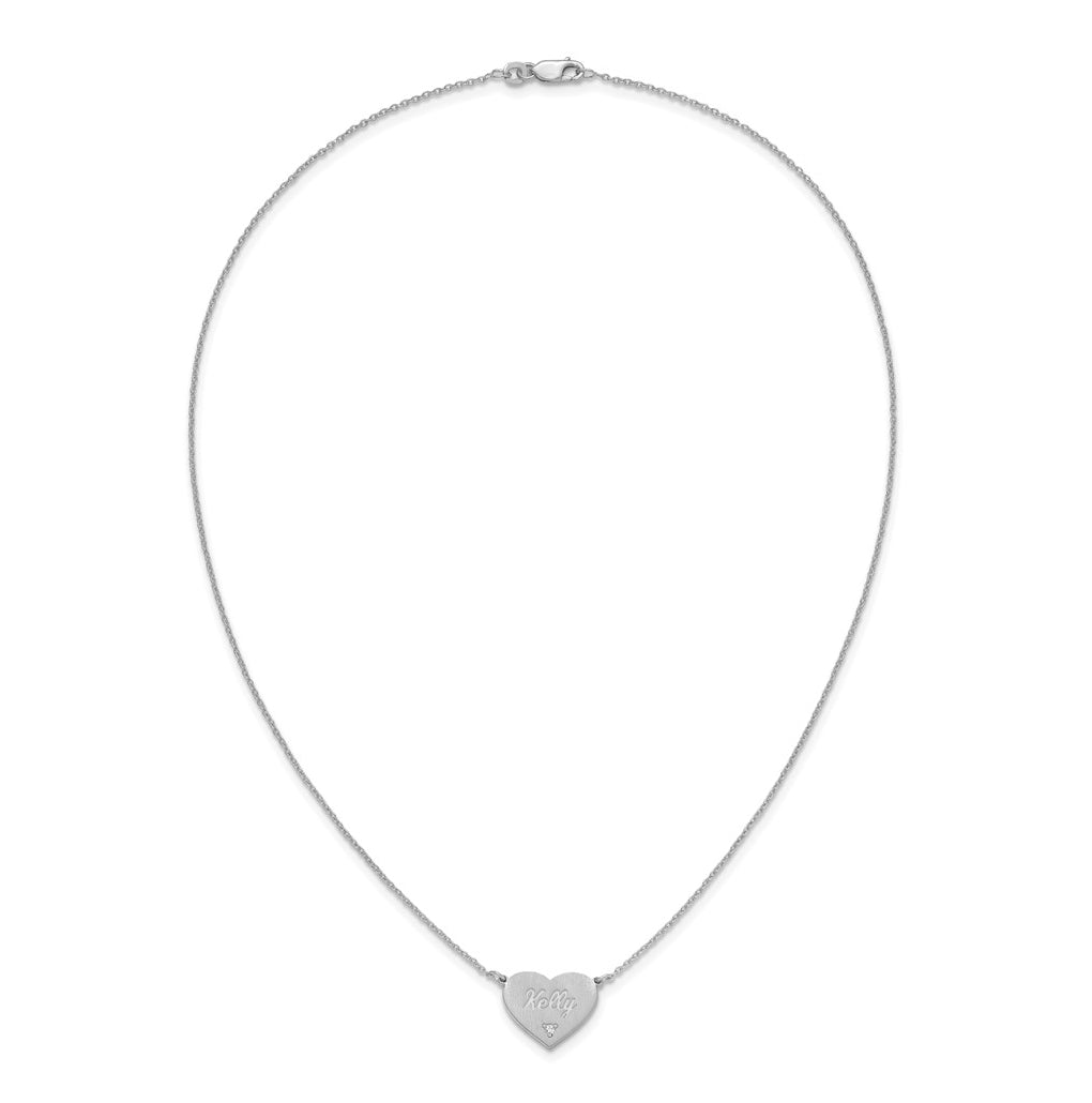 14K Yellow Or White Or Rose Gold Or Sterling Silver Brushed Station Heart Diamond Necklace