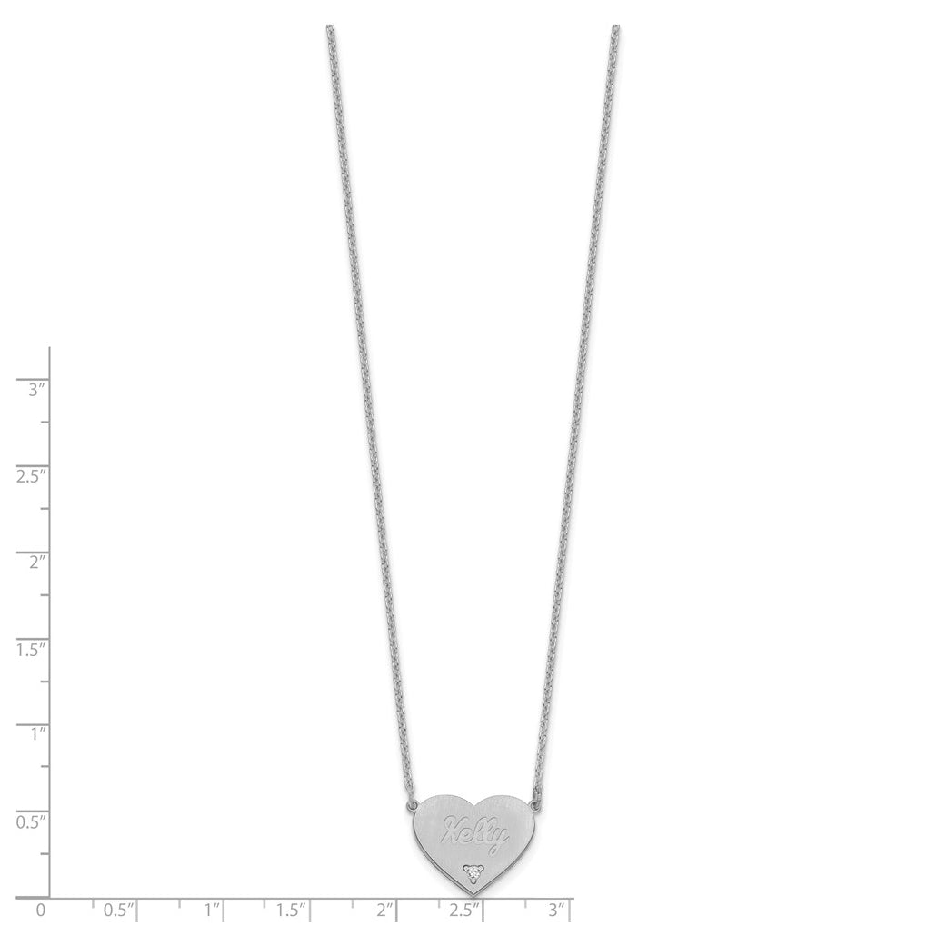 14K Yellow Or White Or Rose Gold Or Sterling Silver Brushed Station Heart Diamond Necklace