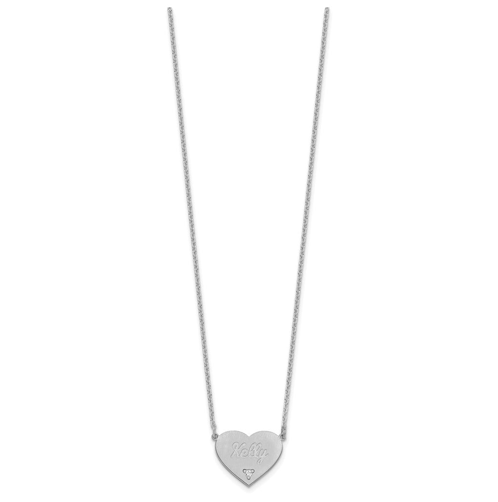 14K Yellow Or White Or Rose Gold Or Sterling Silver Brushed Station Heart Diamond Necklace
