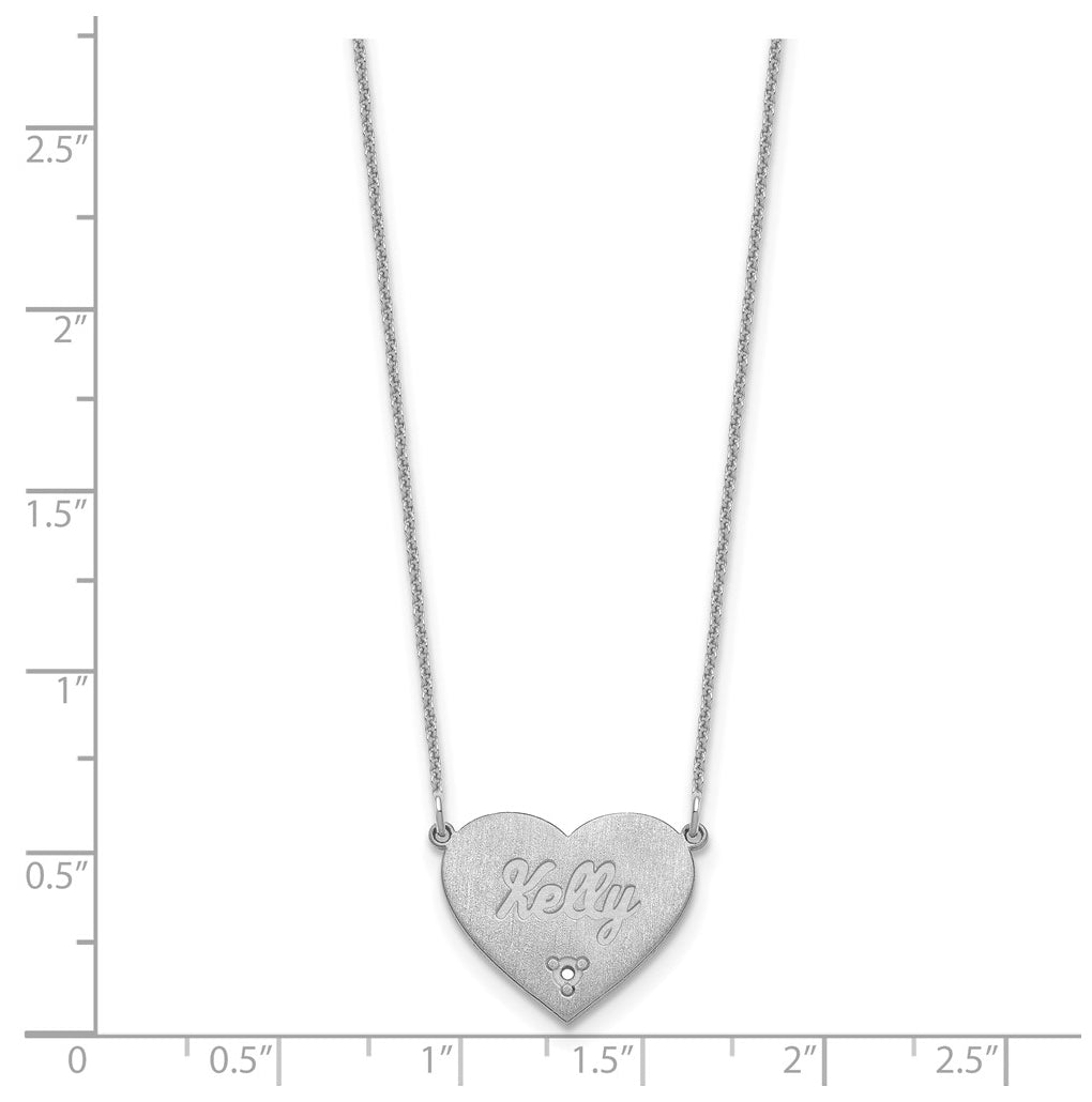 14K Yellow Or White Or Rose Gold Or Sterling Silver Brushed Station Heart Diamond Necklace