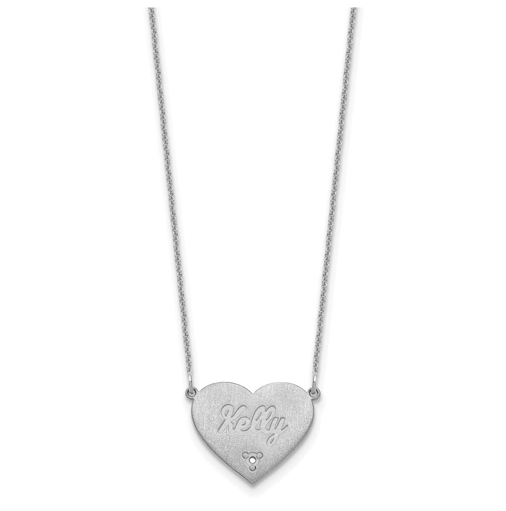 14K Yellow Or White Or Rose Gold Or Sterling Silver Brushed Station Heart Diamond Necklace