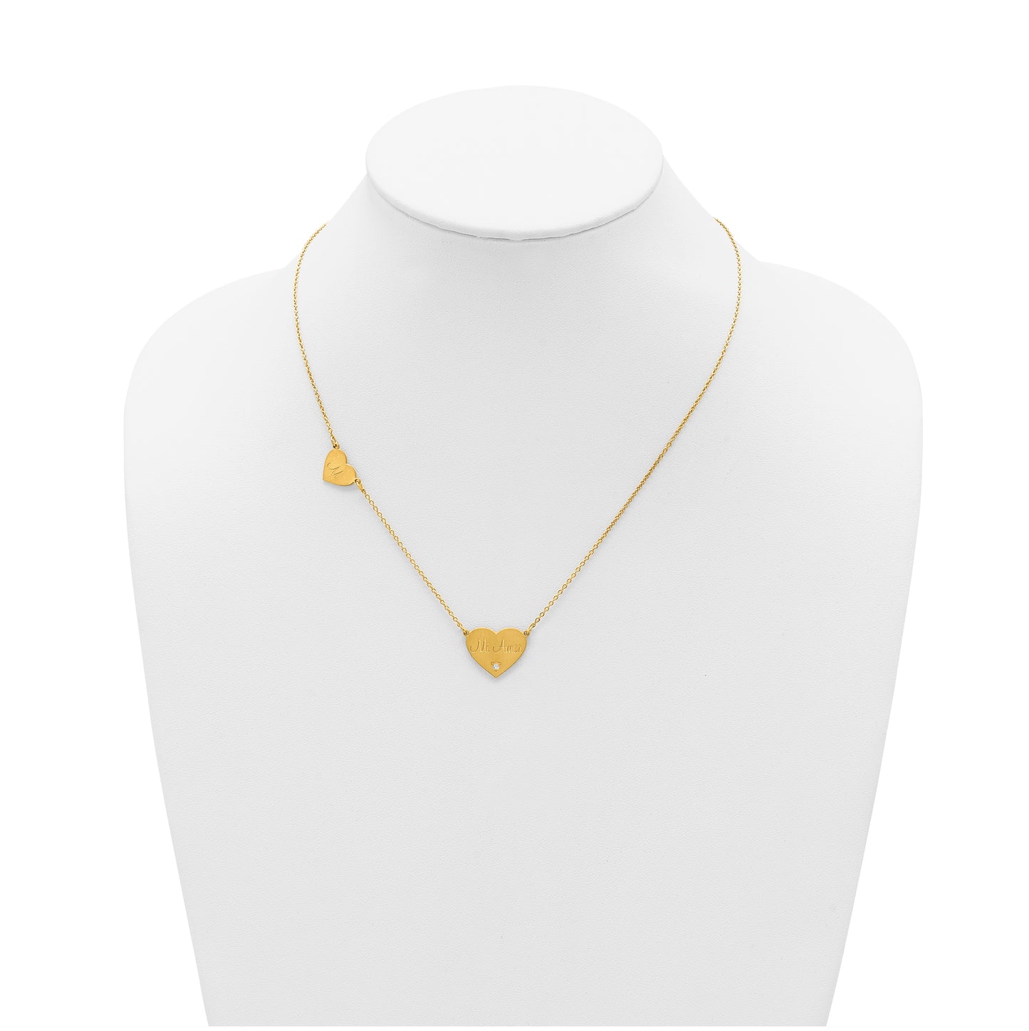 14K Yellow Or White Or Rose Gold Or Sterling Silver Brushed Station Heart Diamond Necklace