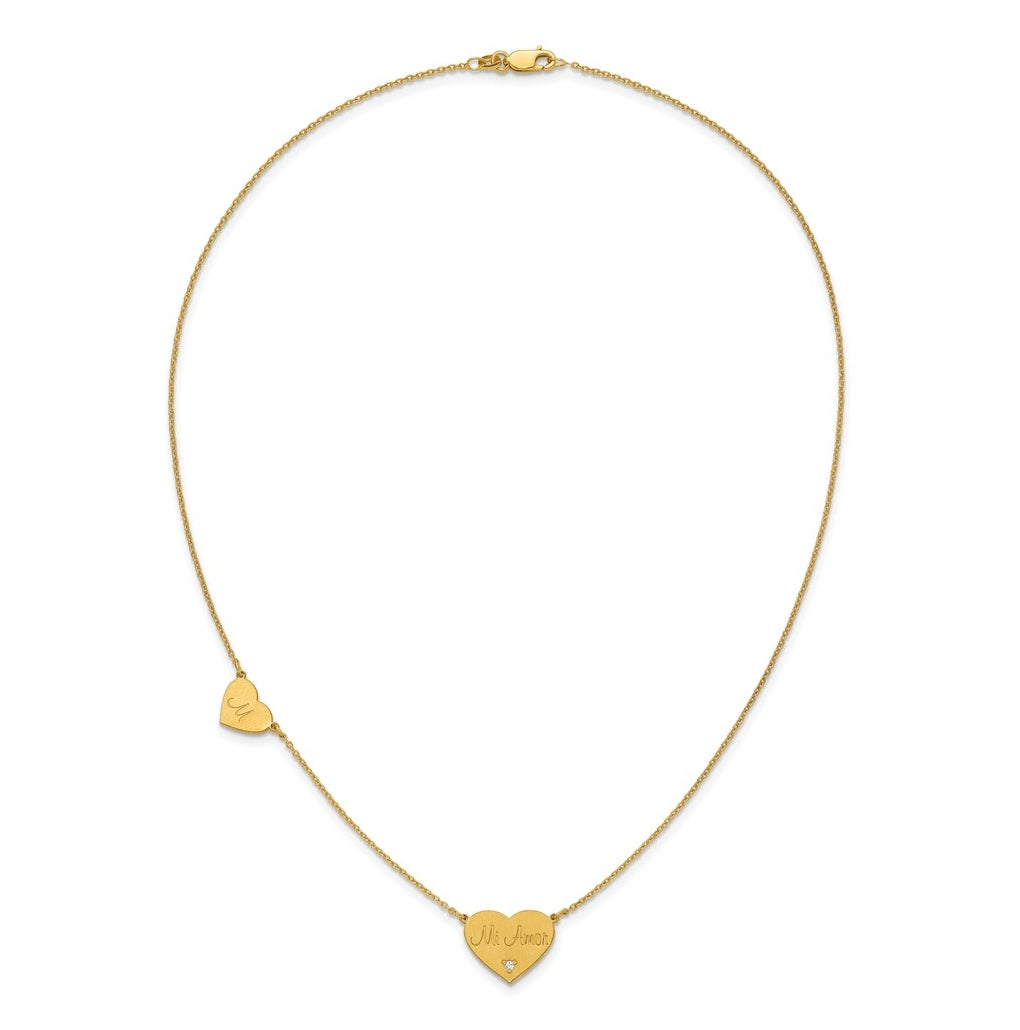 14K Yellow Or White Or Rose Gold Or Sterling Silver Brushed Station Heart Diamond Necklace