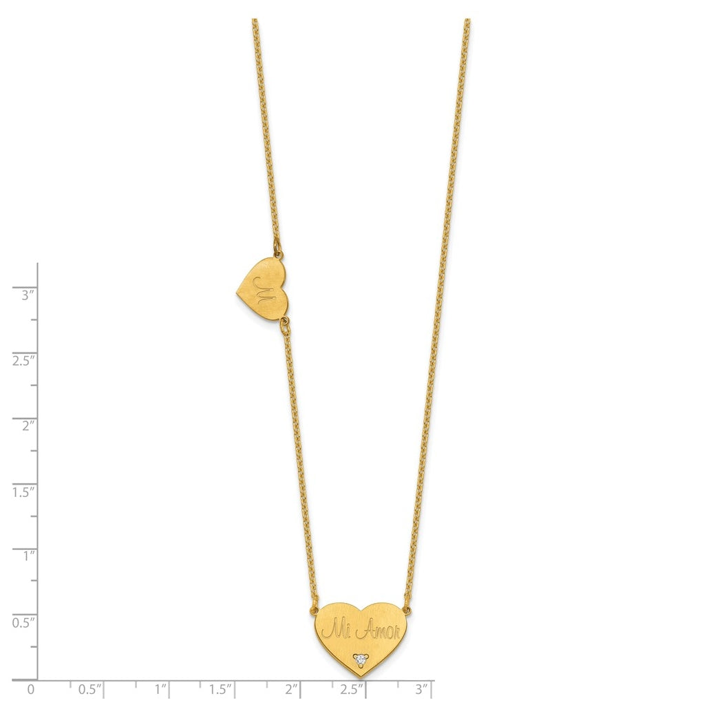 14K Yellow Or White Or Rose Gold Or Sterling Silver Brushed Station Heart Diamond Necklace