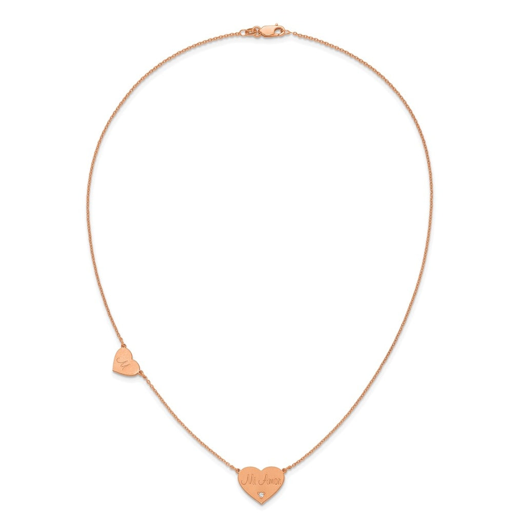 14K Yellow Or White Or Rose Gold Or Sterling Silver Brushed Station Heart Diamond Necklace