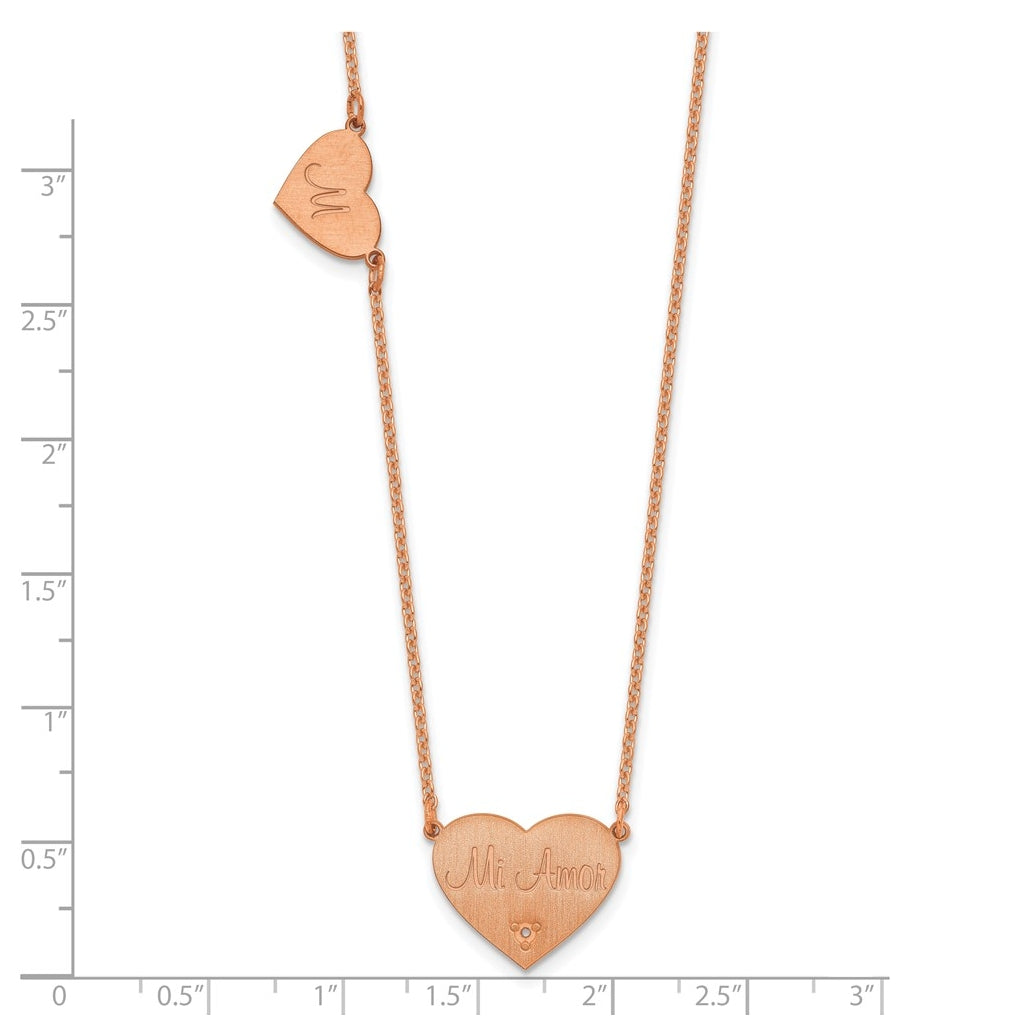 14K Yellow Or White Or Rose Gold Or Sterling Silver Brushed Station Heart Diamond Necklace