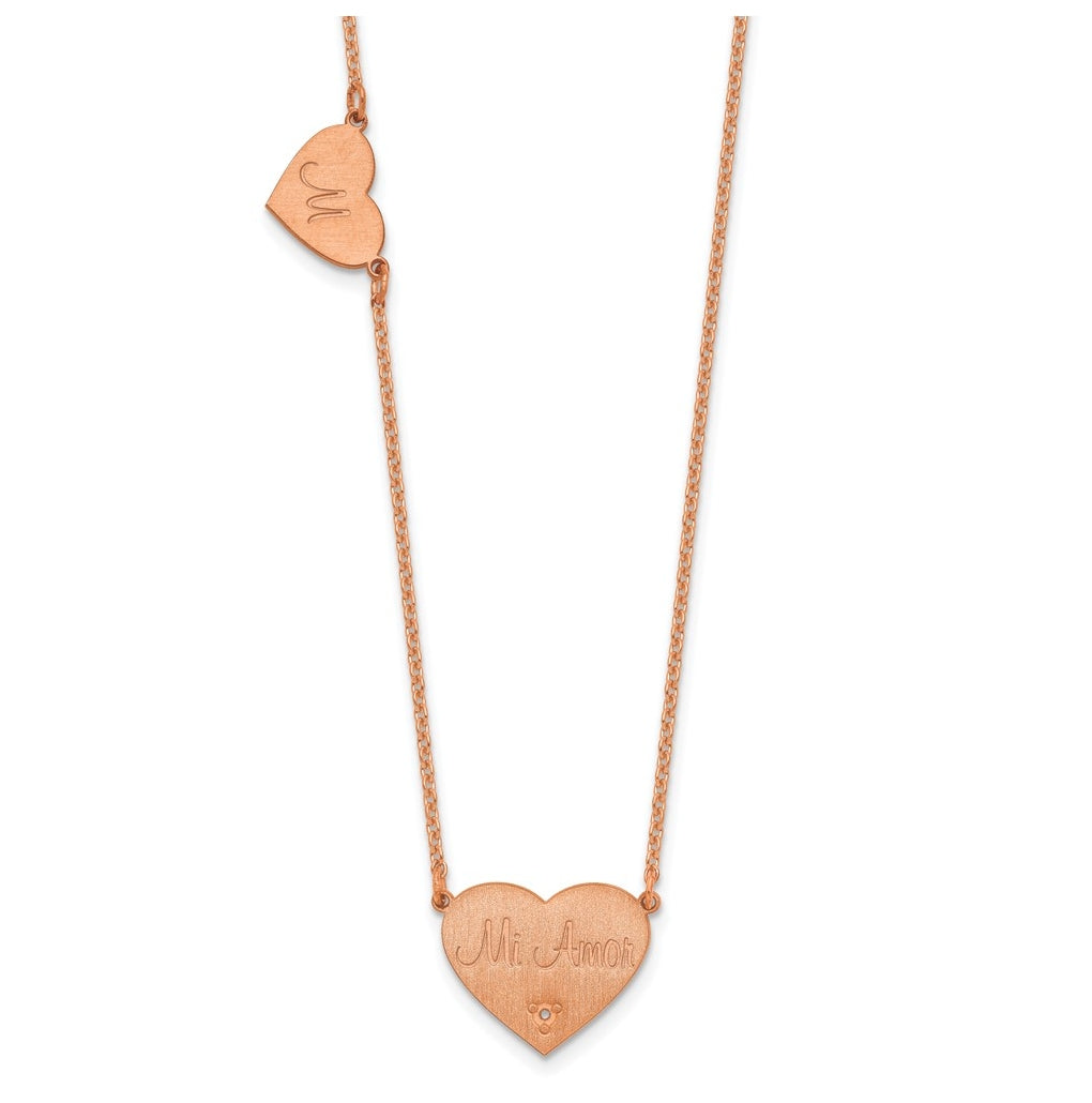 14K Yellow Or White Or Rose Gold Or Sterling Silver Brushed Station Heart Diamond Necklace
