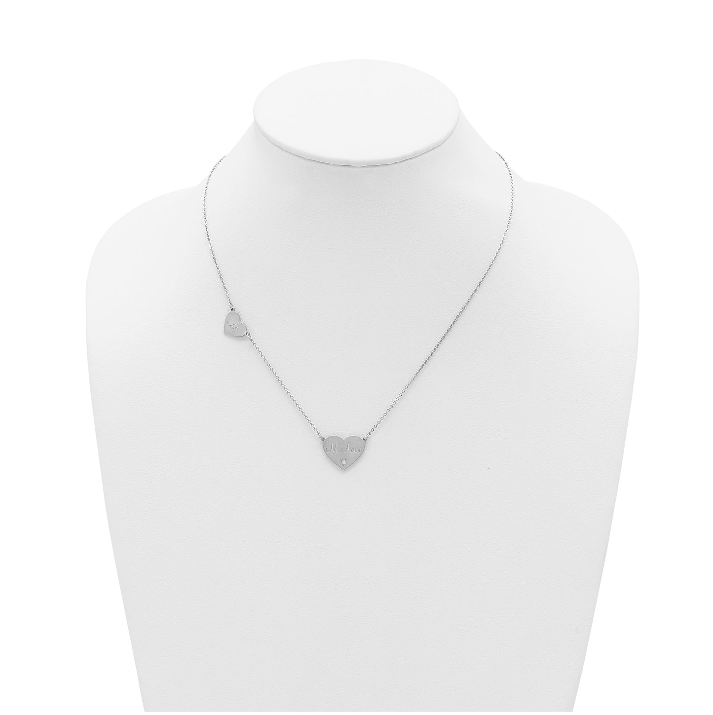 14K Yellow Or White Or Rose Gold Or Sterling Silver Brushed Station Heart Diamond Necklace