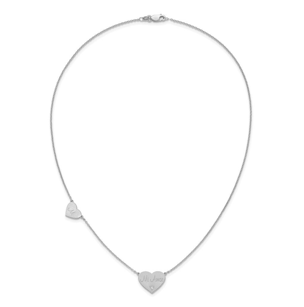 14K Yellow Or White Or Rose Gold Or Sterling Silver Brushed Station Heart Diamond Necklace