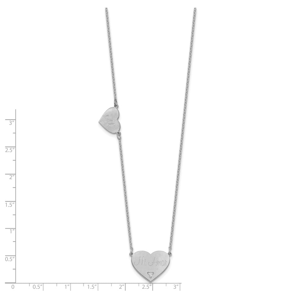 14K Yellow Or White Or Rose Gold Or Sterling Silver Brushed Station Heart Diamond Necklace