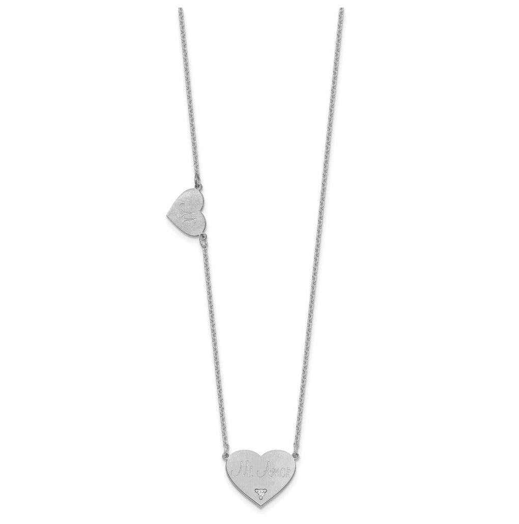 14K Yellow Or White Or Rose Gold Or Sterling Silver Brushed Station Heart Diamond Necklace