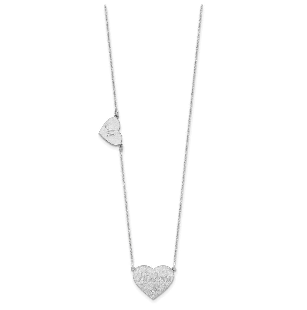 14K Yellow Or White Or Rose Gold Or Sterling Silver Brushed Station Heart Diamond Necklace