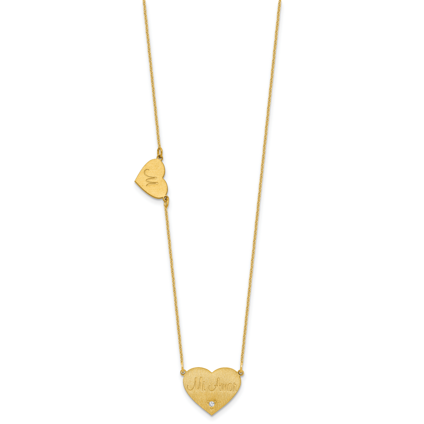 14K Yellow Gold Brushed 2 Station Diamond Necklace