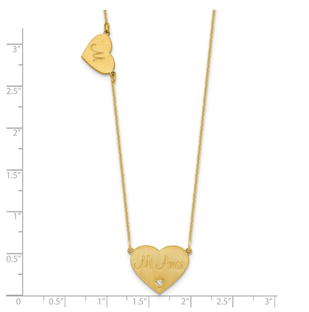 10K Yellow Or White Gold Brushed Station Heart Diamond Necklace