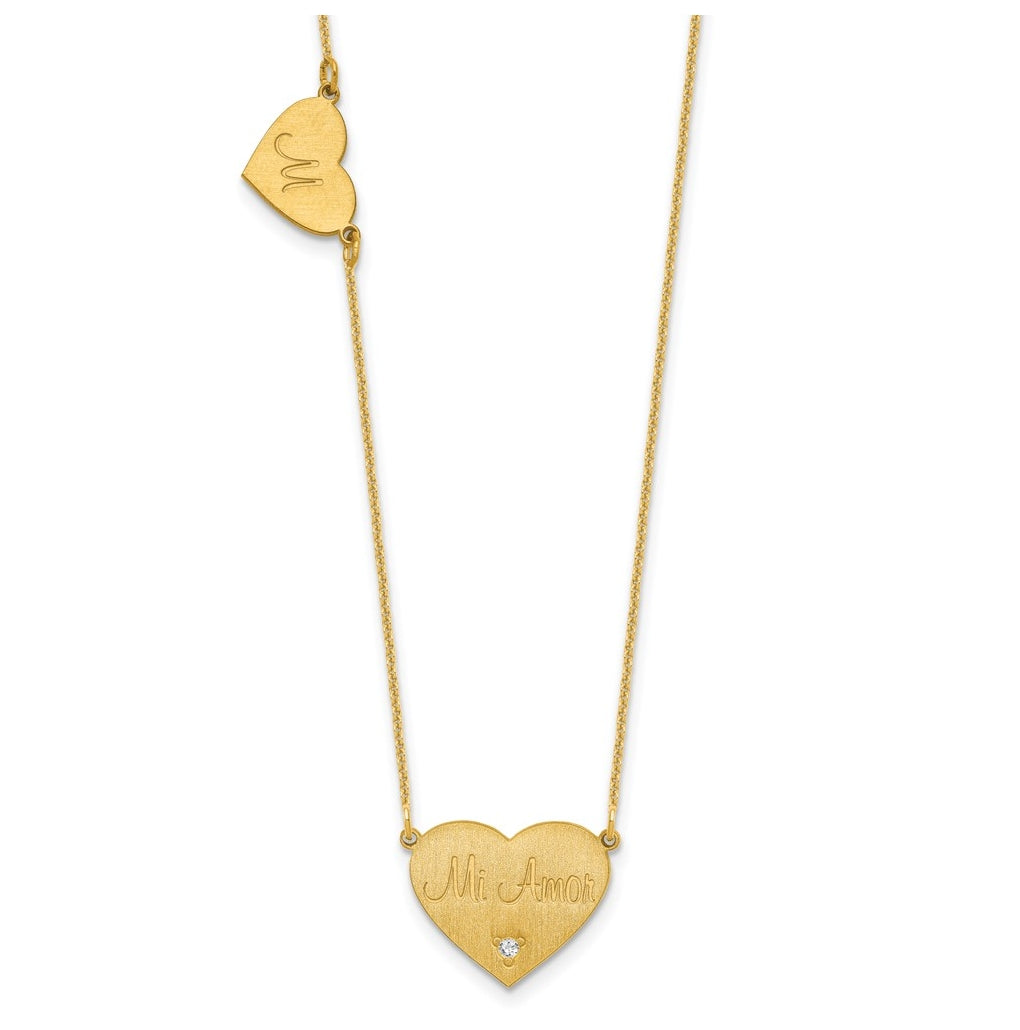 10K Yellow Or White Gold Brushed Station Heart Diamond Necklace