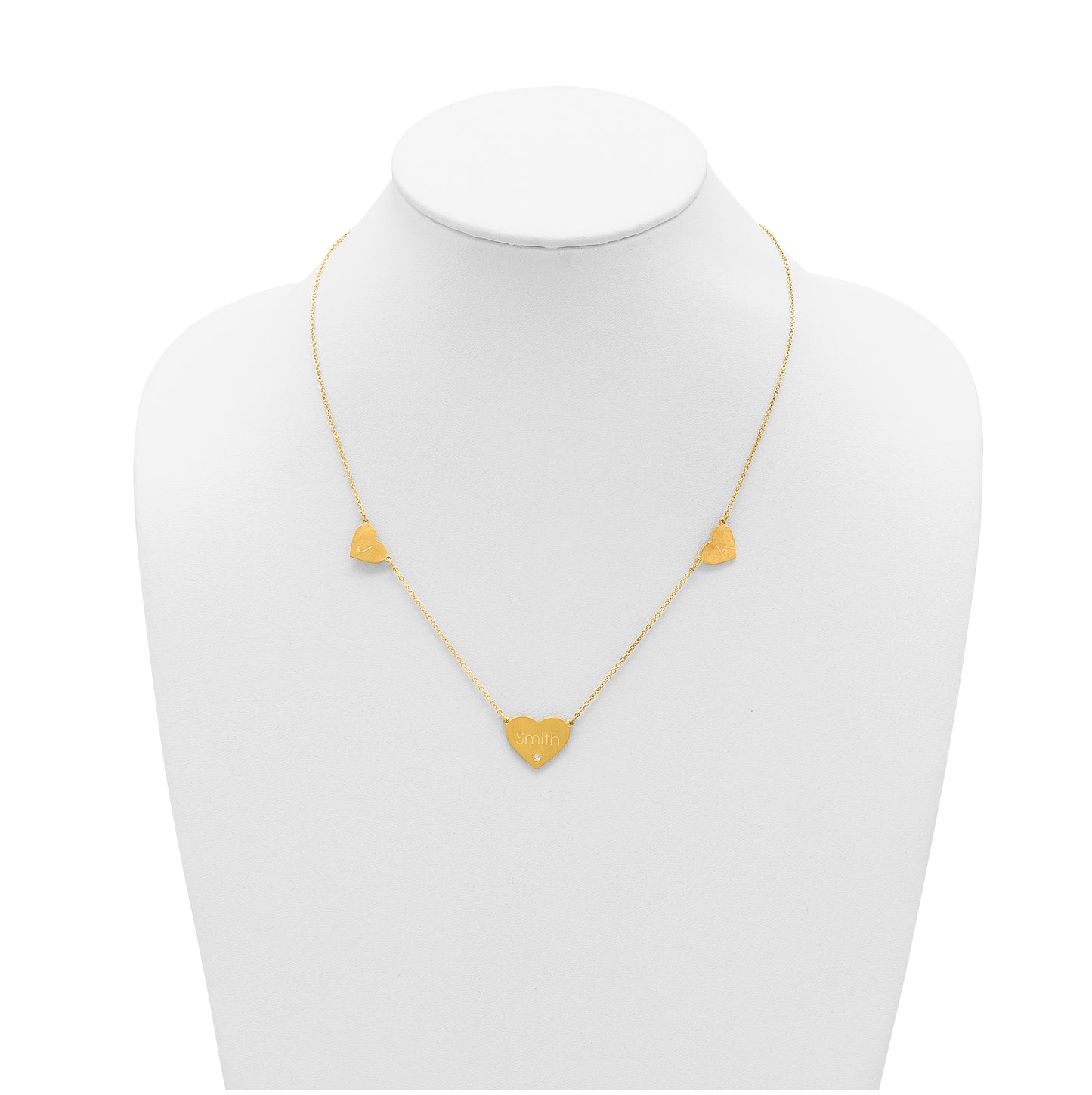 14K Yellow Or White Or Rose Gold Or Sterling Silver Brushed Station Heart Diamond Necklace