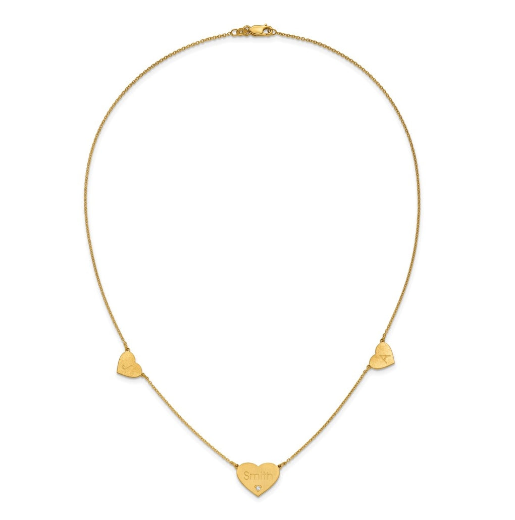 14K Yellow Or White Or Rose Gold Or Sterling Silver Brushed Station Heart Diamond Necklace