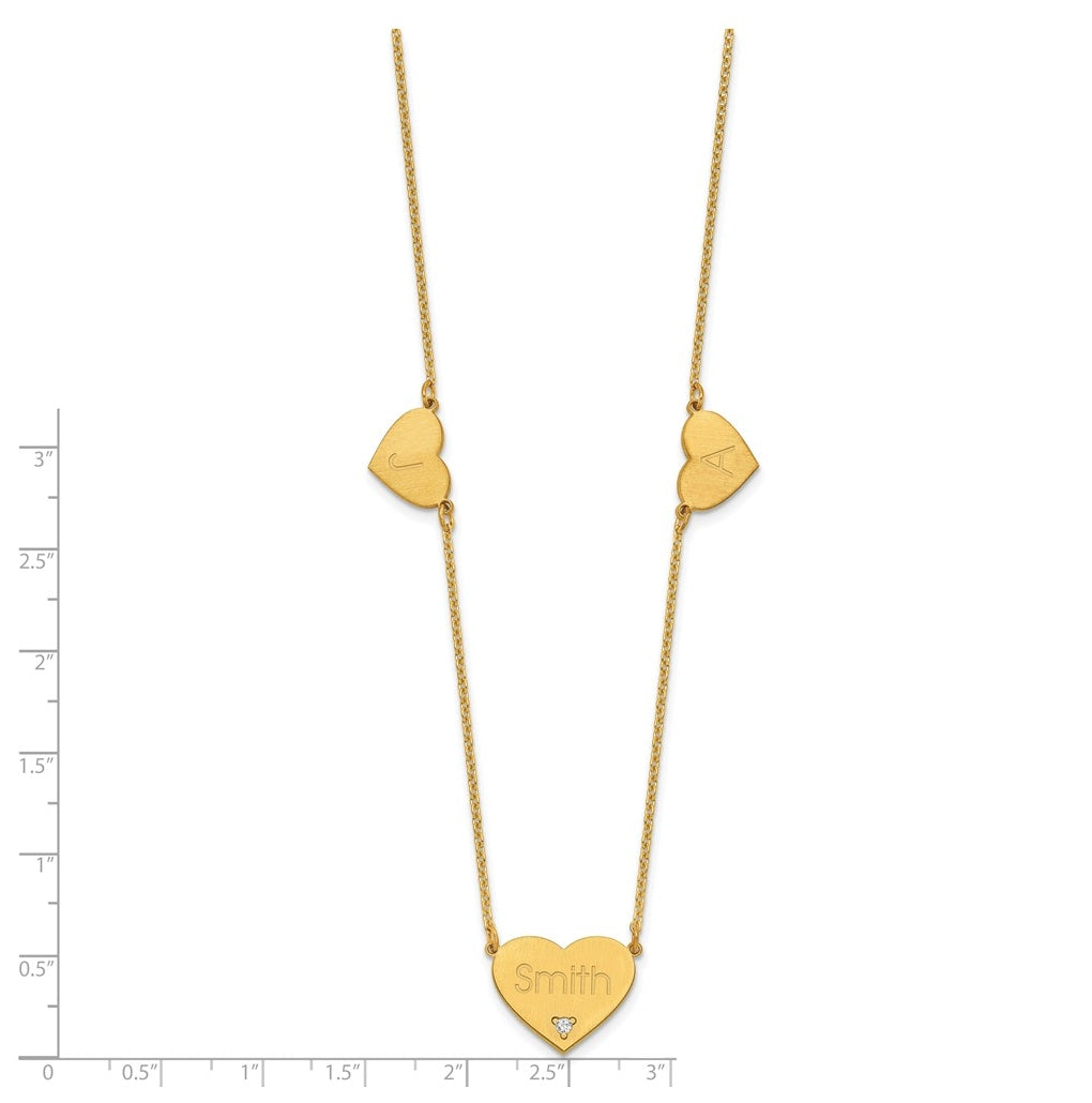 14K Yellow Or White Or Rose Gold Or Sterling Silver Brushed Station Heart Diamond Necklace
