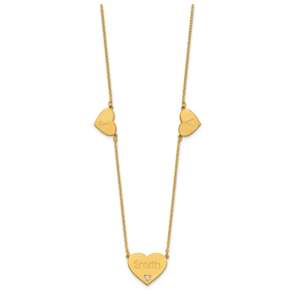 14K Yellow Or White Or Rose Gold Or Sterling Silver Brushed Station Heart Diamond Necklace