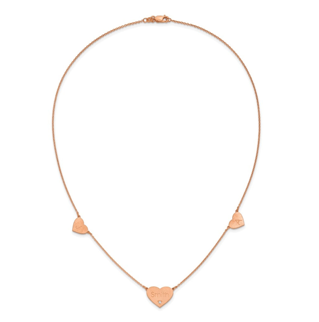 14K Yellow Or White Or Rose Gold Or Sterling Silver Brushed Station Heart Diamond Necklace
