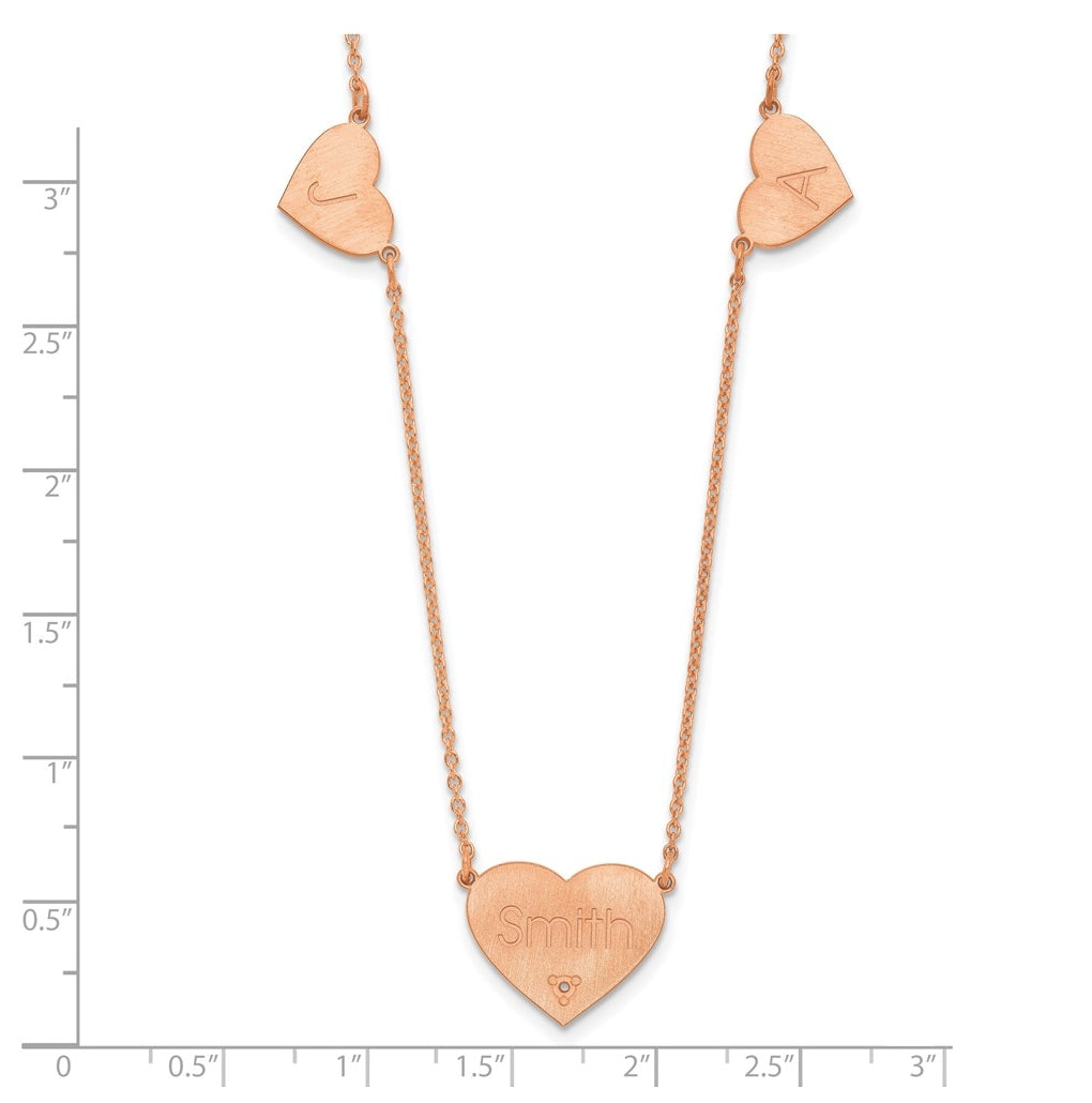 14K Yellow Or White Or Rose Gold Or Sterling Silver Brushed Station Heart Diamond Necklace
