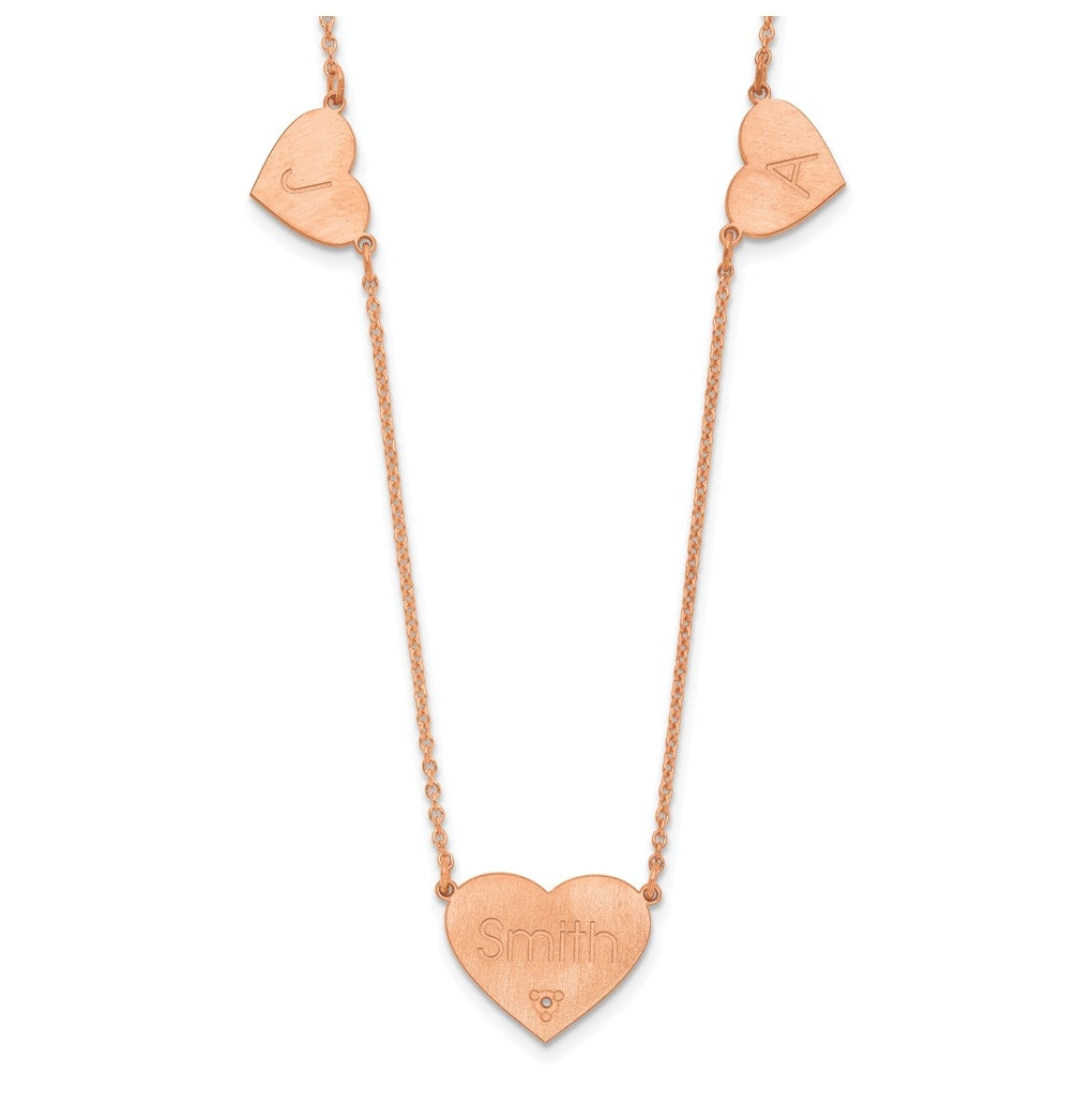 14K Yellow Or White Or Rose Gold Or Sterling Silver Brushed Station Heart Diamond Necklace