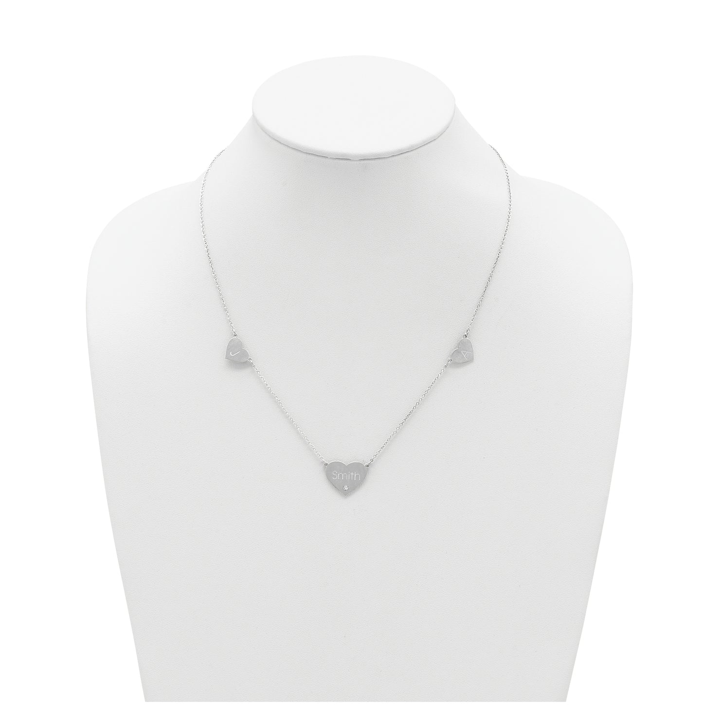 14K Yellow Or White Or Rose Gold Or Sterling Silver Brushed Station Heart Diamond Necklace