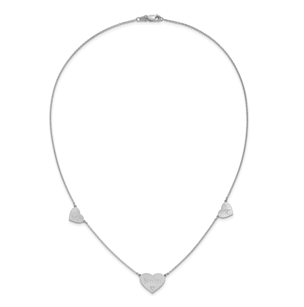 14K Yellow Or White Or Rose Gold Or Sterling Silver Brushed Station Heart Diamond Necklace