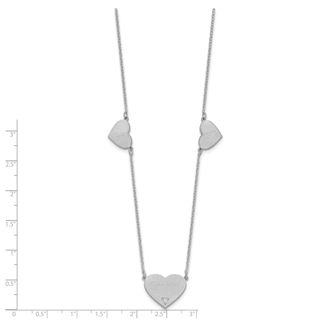 14K Yellow Or White Or Rose Gold Or Sterling Silver Brushed Station Heart Diamond Necklace