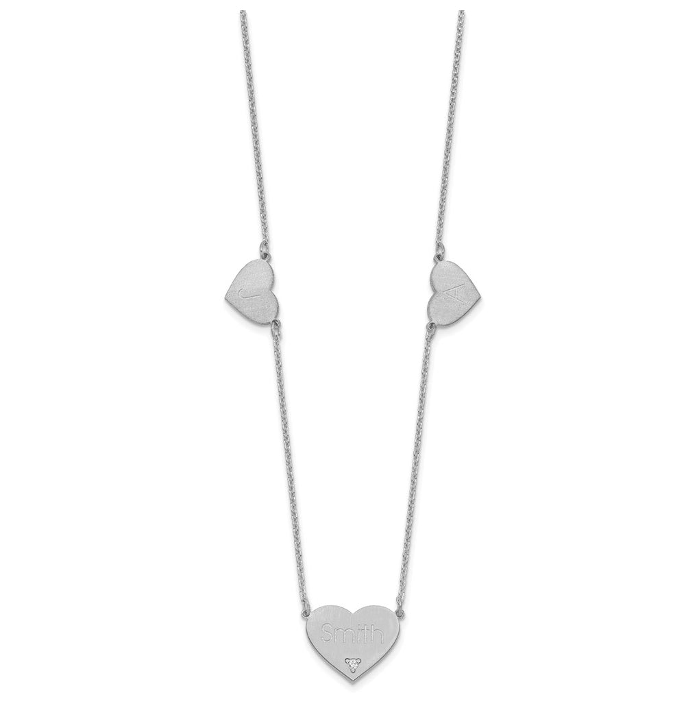 14K Yellow Or White Or Rose Gold Or Sterling Silver Brushed Station Heart Diamond Necklace
