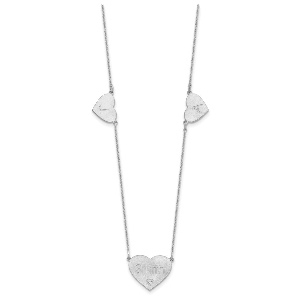14K Yellow Or White Or Rose Gold Or Sterling Silver Brushed Station Heart Diamond Necklace