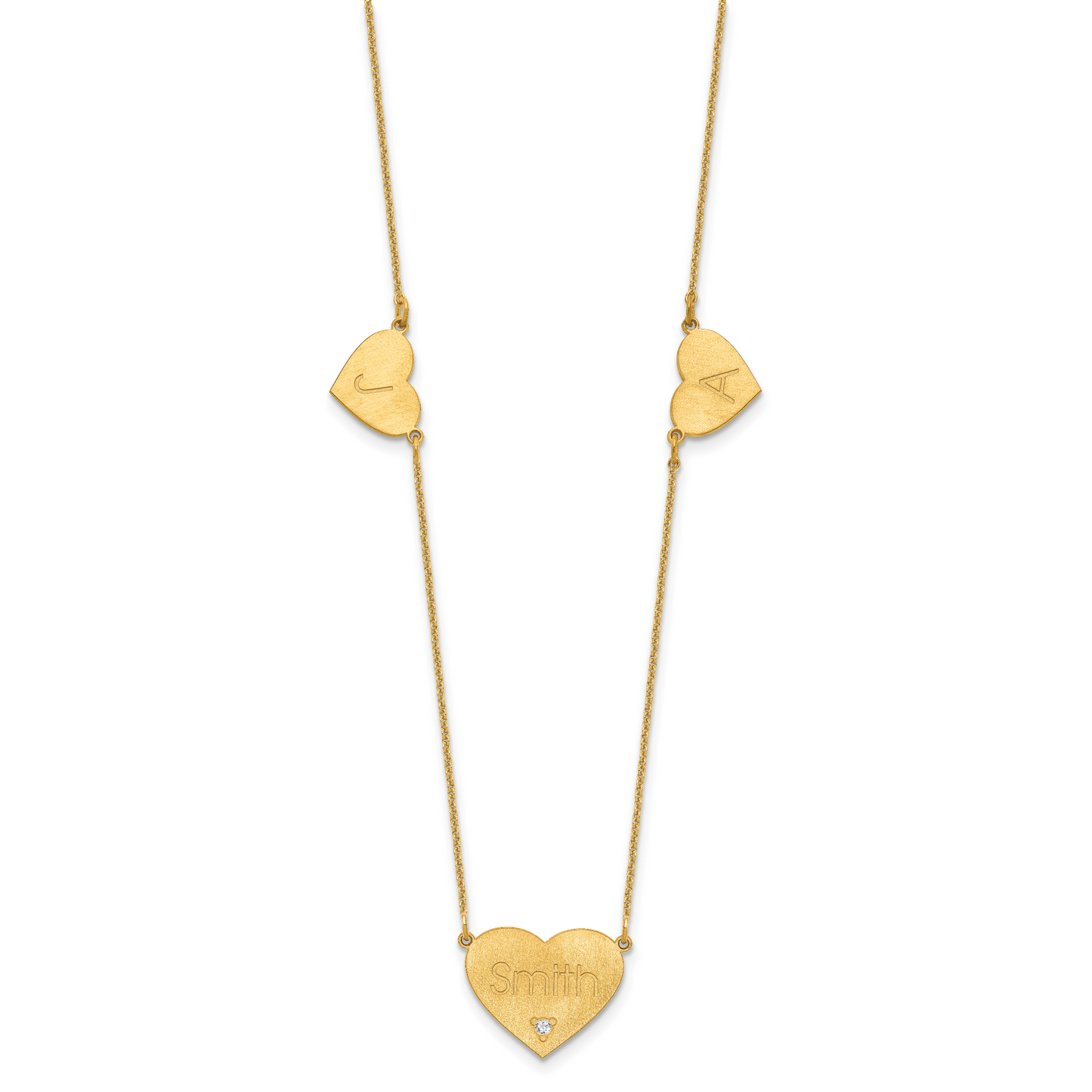 14K Yellow Gold Brushed 3 Station Diamond Necklace