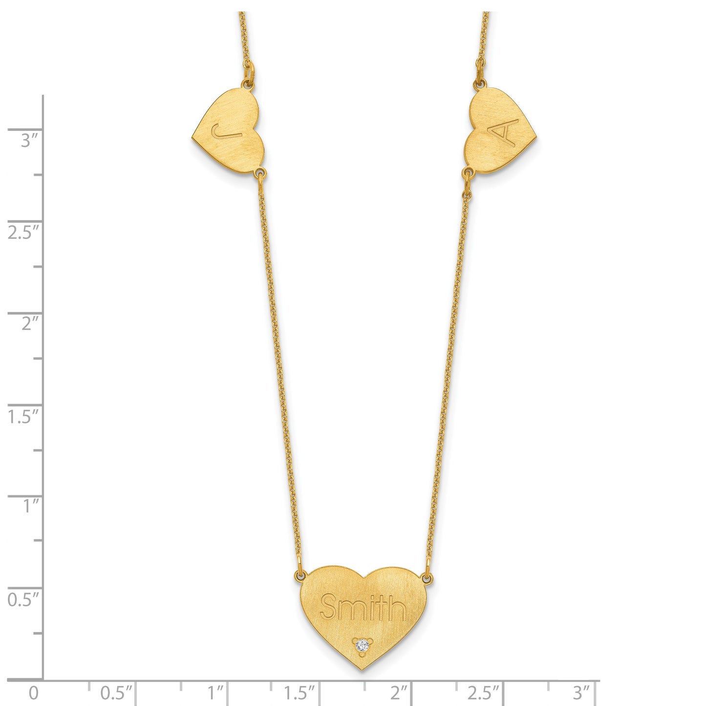 14K Yellow Gold Brushed 3 Station Diamond Necklace