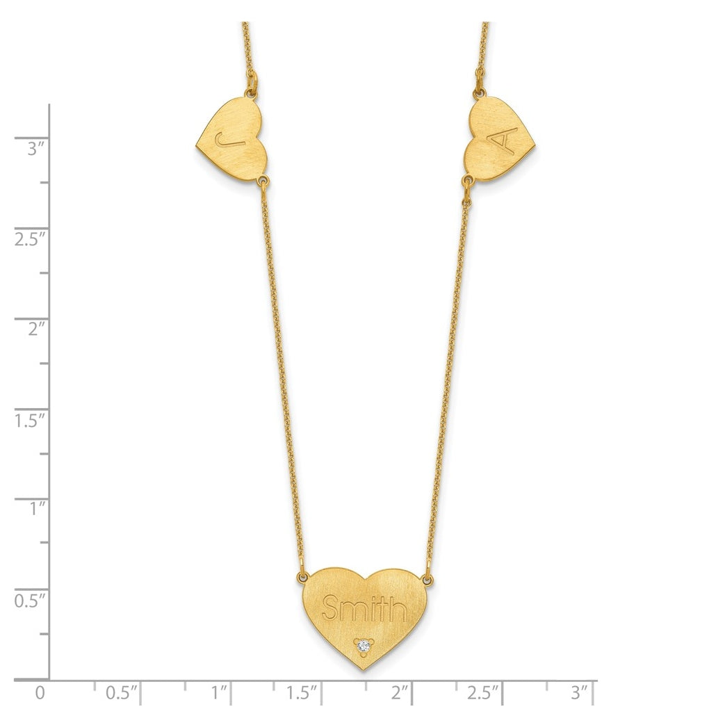 10K Yellow Or White Gold Brushed Station Heart Diamond Necklace