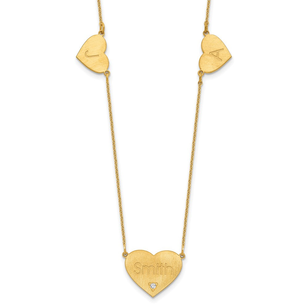 14K Yellow Gold Brushed 3 Station Diamond Necklace