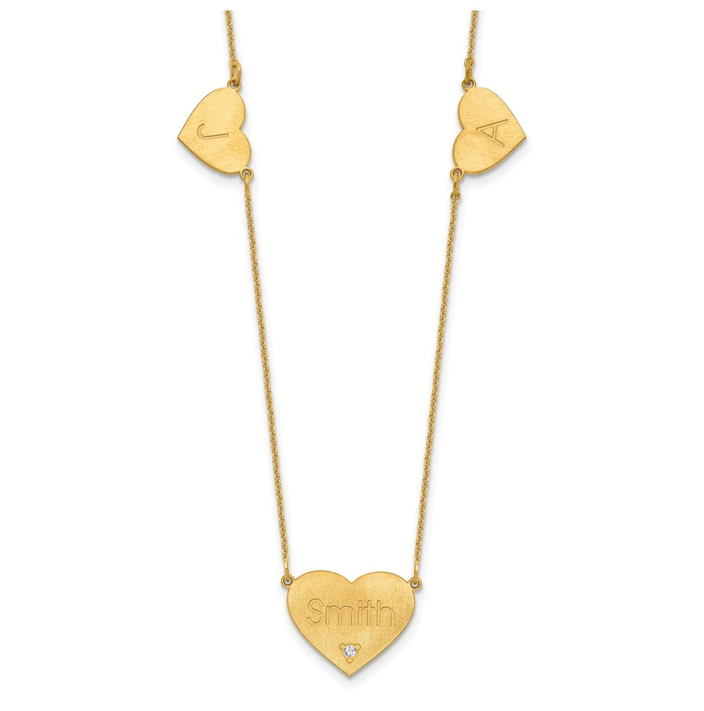 10K Yellow Or White Gold Brushed Station Heart Diamond Necklace