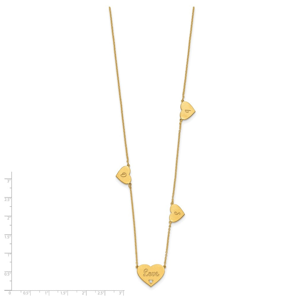 14K Yellow Or White Or Rose Gold Or Sterling Silver Brushed Station Heart Diamond Necklace