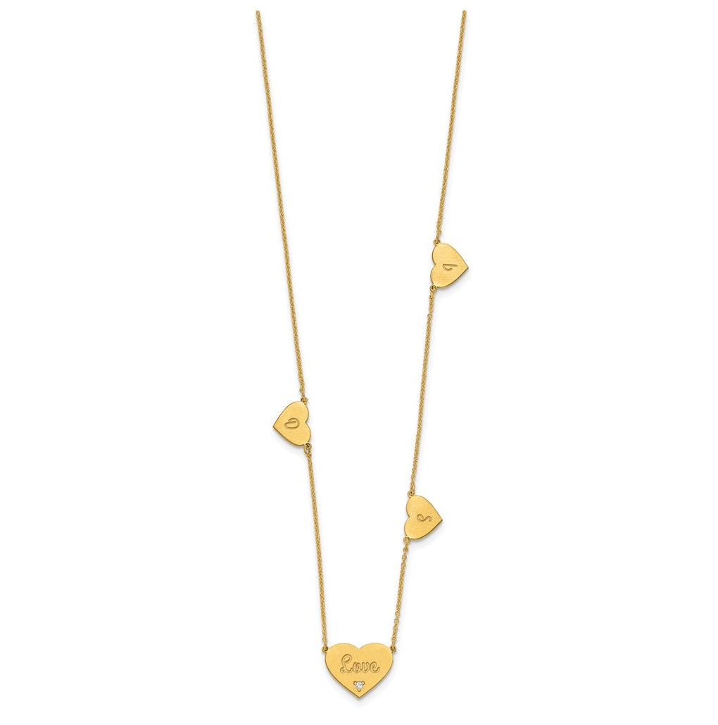 14K Yellow Or White Or Rose Gold Or Sterling Silver Brushed Station Heart Diamond Necklace