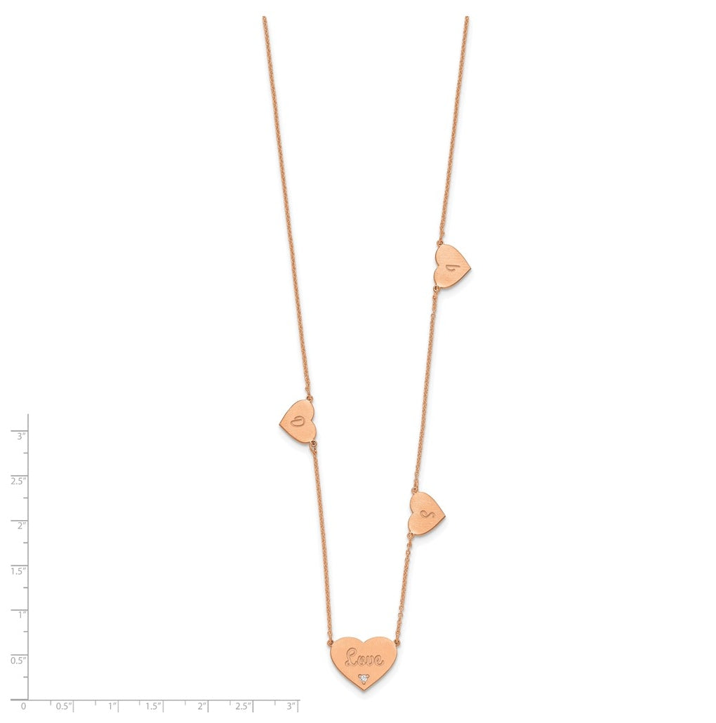 14K Yellow Or White Or Rose Gold Or Sterling Silver Brushed Station Heart Diamond Necklace