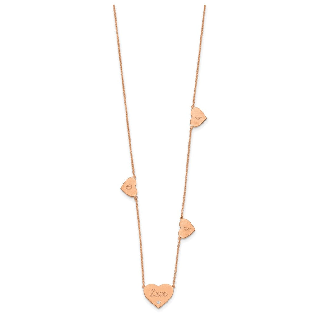 14K Yellow Or White Or Rose Gold Or Sterling Silver Brushed Station Heart Diamond Necklace